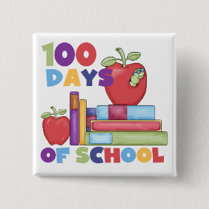 Badge Carré 5 Cm Livres et pommes 100 jours de T-shirts d'école