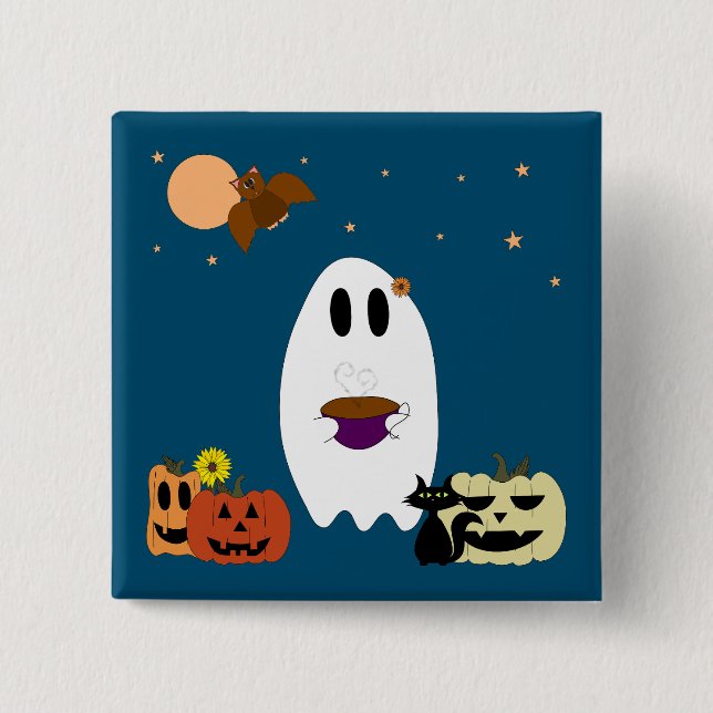 Badge Carré 5 Cm Livres et thé (Devant)