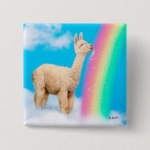 Badge Carré 5 Cm Llama Licking Rainbow