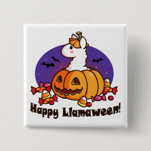 Badge Carré 5 Cm Llamaween heureux