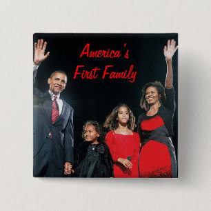 Badge Carré 5 Cm L'Obamas : La ?ère famille de l'Amérique