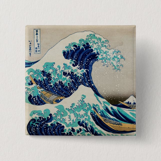 Badge Carré 5 Cm L'Océan Japonais Vagues De Plage Esthétique (Devant)