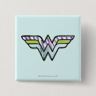 Badge Carré 5 Cm Logo de croquis couleur Wonder Woman