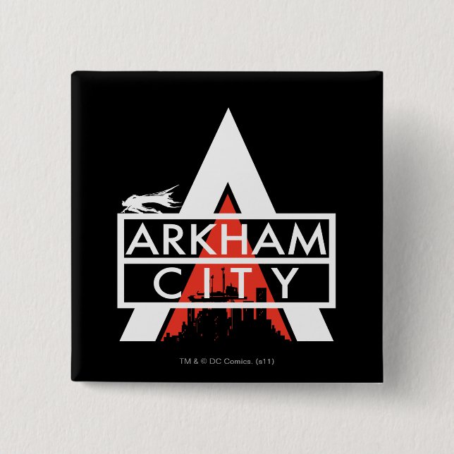 Badge Carré 5 Cm Logo de la ville d'Arkham Blanc (Devant)