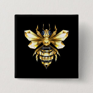 Badge Carré 5 Cm Logo Faux Gold Foil Bee Polygonal sur Noir