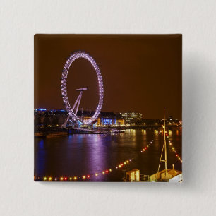 Badge Carré 5 Cm London Eye, Tamise et lumières de