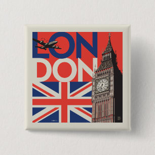 Badge Carré 5 Cm Londres Big Ben   Angleterre