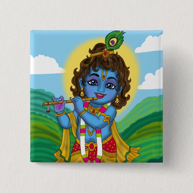 Badge Carré 5 Cm Lord Krishna Button (Devant)