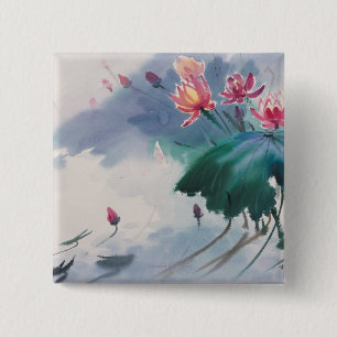Badge Carré 5 Cm Lotus dans l'étang