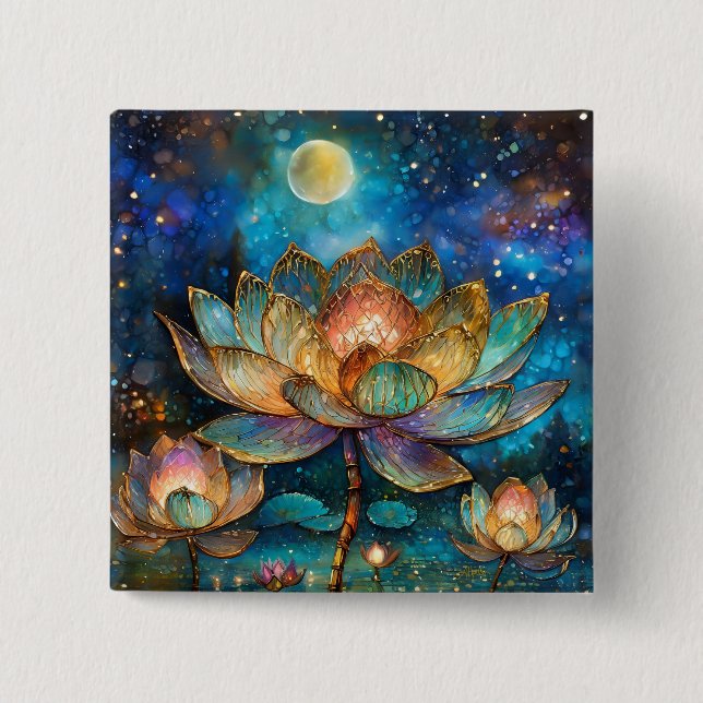 Badge Carré 5 Cm Lotus de verre tendu fleurit au clair de lune (Devant)