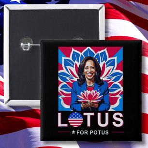 Badge Carré 5 Cm Lotus For Potus USA Election Kamala Harris 2024