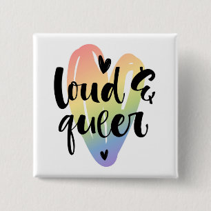 Badge Carré 5 Cm Loud & Queer Coeur aquarelle