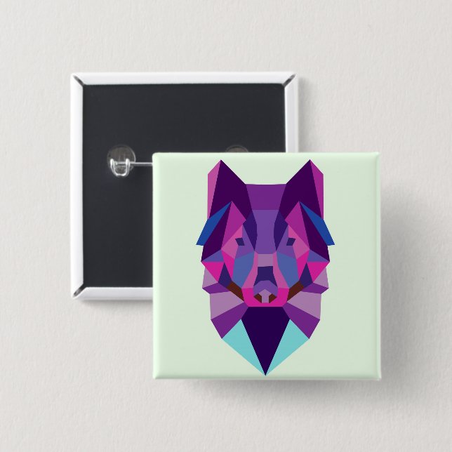 Badge Carré 5 Cm Loup (Devant & derrière)