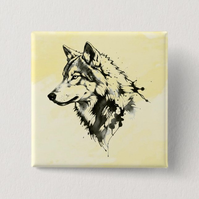 Badge Carré 5 Cm Loup (Devant)