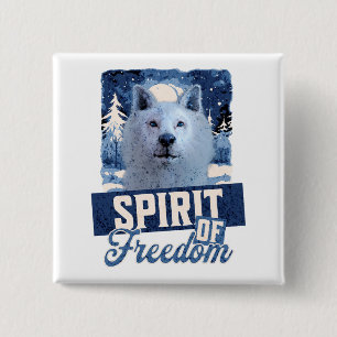 Badge Carré 5 Cm Loup Arctique Esprit de liberté Création faunique