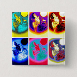 Badge Carré 5 Cm Loup d'art pop