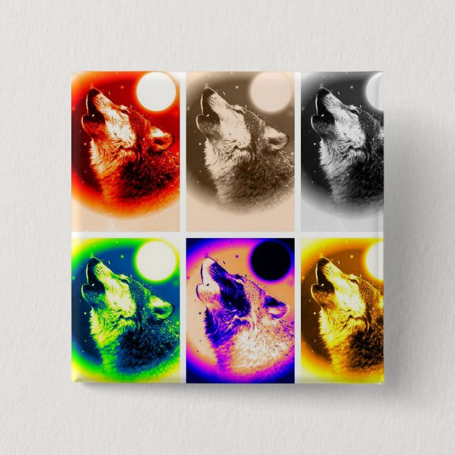 Badge Carré 5 Cm Loup d'art pop (Devant)