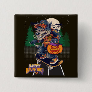 BADGE CARRÉ 5 CM LOUP EN HALLOWEEN BOUTON