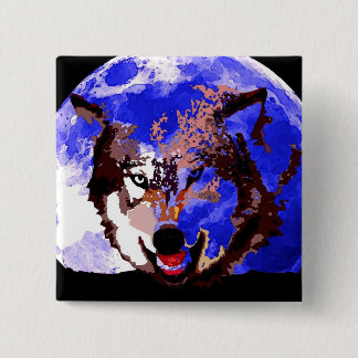 Badge Carré 5 Cm Loup et Pleine lune