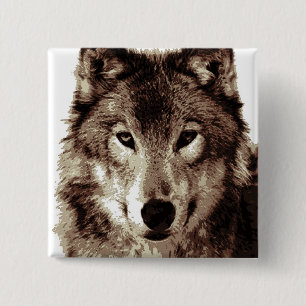 Badge Carré 5 Cm Loup gris
