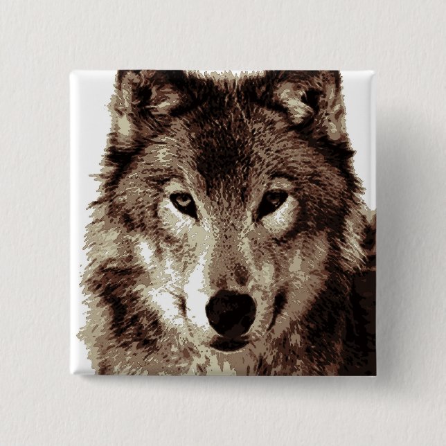 Badge Carré 5 Cm Loup gris (Devant)