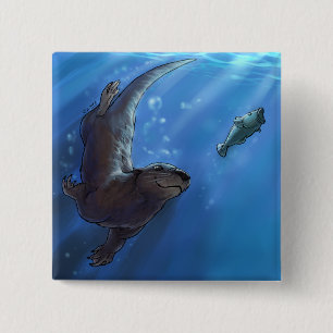 Badge Carré 5 Cm Loutre de natation