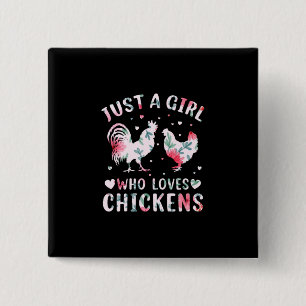 Badge Carré 5 Cm Louvain de poulet   Fille qui aime les poulets