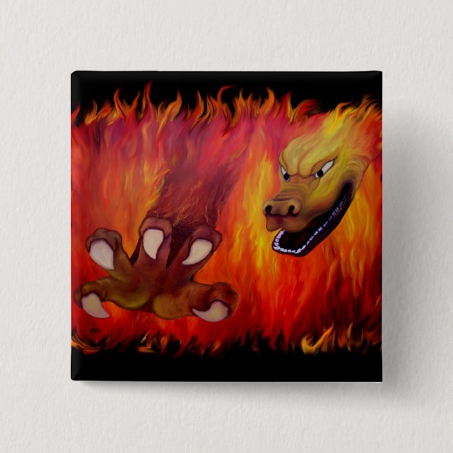 Badge Carré 5 Cm Louvre rouge dragon (Devant)