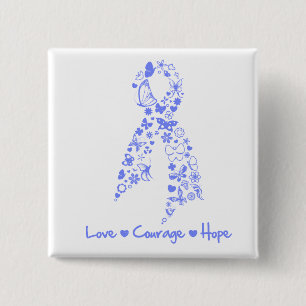 Badge Carré 5 Cm Love Courage Hope Papillon - Cancer de l'oesophage