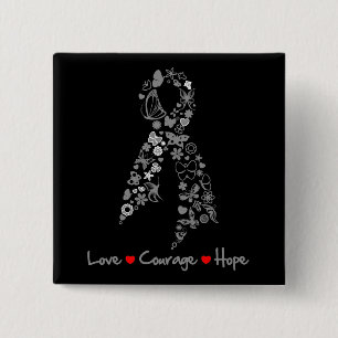 Badge Carré 5 Cm Love Courage Hope Papillon - Cerveau Cancer