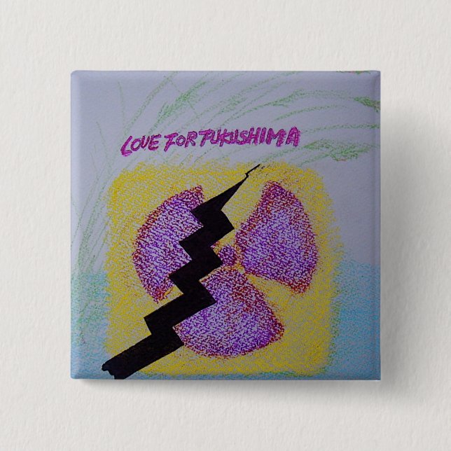 BADGE CARRÉ 5 CM LOVE FOR  FUKUSHIMA (Devant)