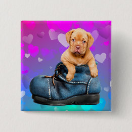 Badge Carré 5 Cm Love Heart Dogue de Bordeaux Puppy en botte