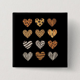 Badge Carré 5 Cm Love Heart Leopard Cute Valentine's Day