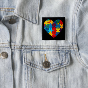 Badge Carré 5 Cm Love Heart Puzzle Sensibilisation sur l'autisme d'