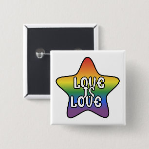 Badge Carré 5 Cm Love Is Love Étoile Arc-en-ciel Drapeau LGBT Dégra