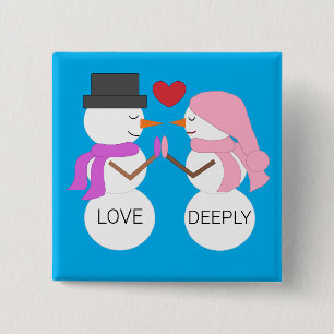 Badge Carré 5 Cm Love & Snowpeople : Bouton bleu-vert