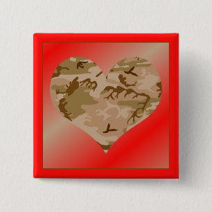 Badge Carré 5 Cm Love You Desert Sand Camo Heart Valentine Button