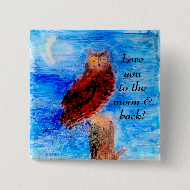 Badge Carré 5 Cm Love You Owl in Moonlight (Devant)