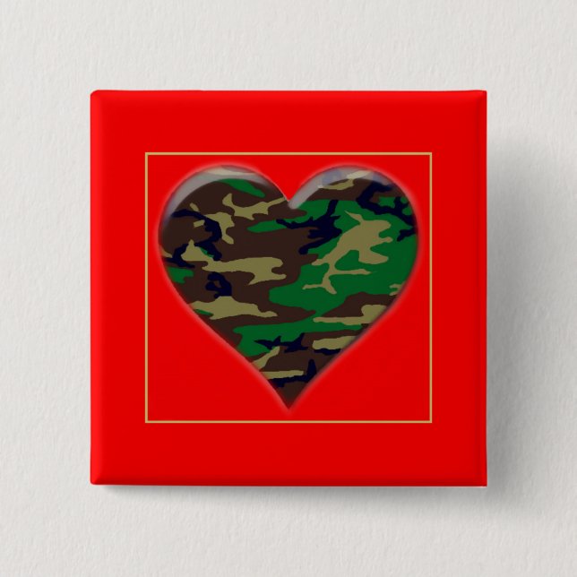 Badge Carré 5 Cm Love You U.S. Woodland Camo Heart Valentine Button (Devant)