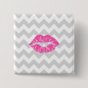 Badge Carré 5 Cm Lt blanc gris Chevron, baiser rose de rouge à