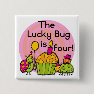 Badge Carré 5 Cm Lucky Bug Cupcake 4th Birthday T-shirts et cadeaux