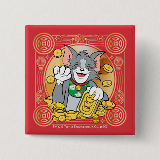 Badge Carré 5 Cm Lucky Cat Jerry Avec Sycees Or