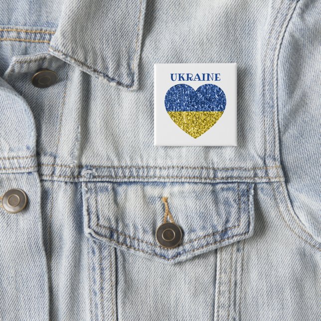 Badge Carré 5 Cm L'Ukraine drapeau parties scintillant faux pétille (En situation)