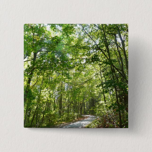 Badge Carré 5 Cm Lumière du soleil sur le chemin en bois au Centenn (Devant)