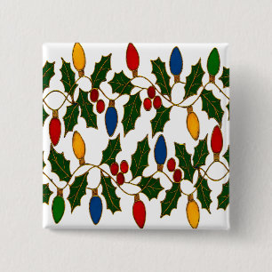 Badge Carré 5 Cm Lumières de Noël et houx en cloisonné Art