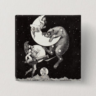 Badge Carré 5 Cm Lune céleste ciel Univers Dieu Nuit Illustration