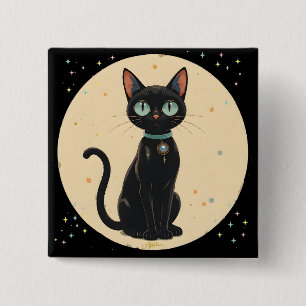 Badge Carré 5 Cm Lune de chat noir atomique futuriste