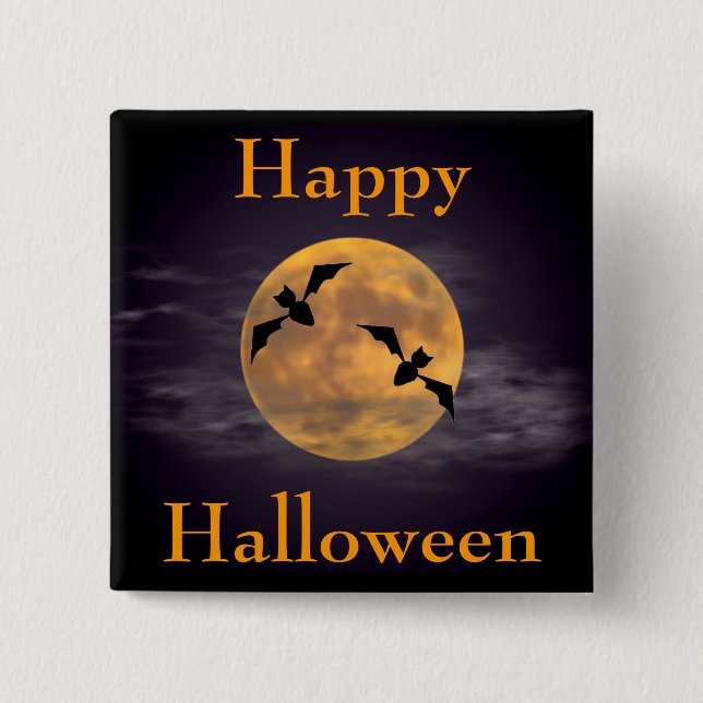Badge Carré 5 Cm Lune et chauves-souris (Devant)