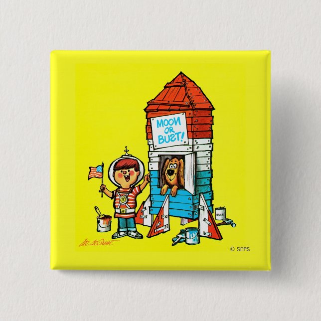 Badge Carré 5 Cm Lune ou buste ! (Devant)