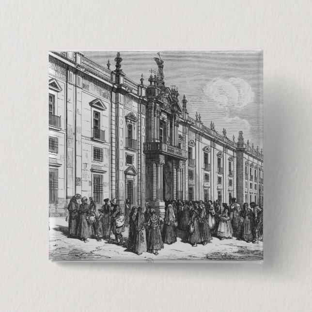 Badge Carré 5 Cm L'usine de tabac chez Séville (Devant)